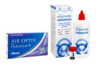 Air Optix Plus Hydraglyde Multifocal (3 šošovky) + Oxynate Peroxide 380 ml s puzdrom